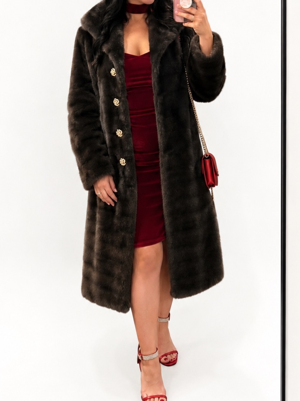 Vintage 60s Joseph Magnin Union Made Dark Brown Long Line Faux Fur Coat Size XL